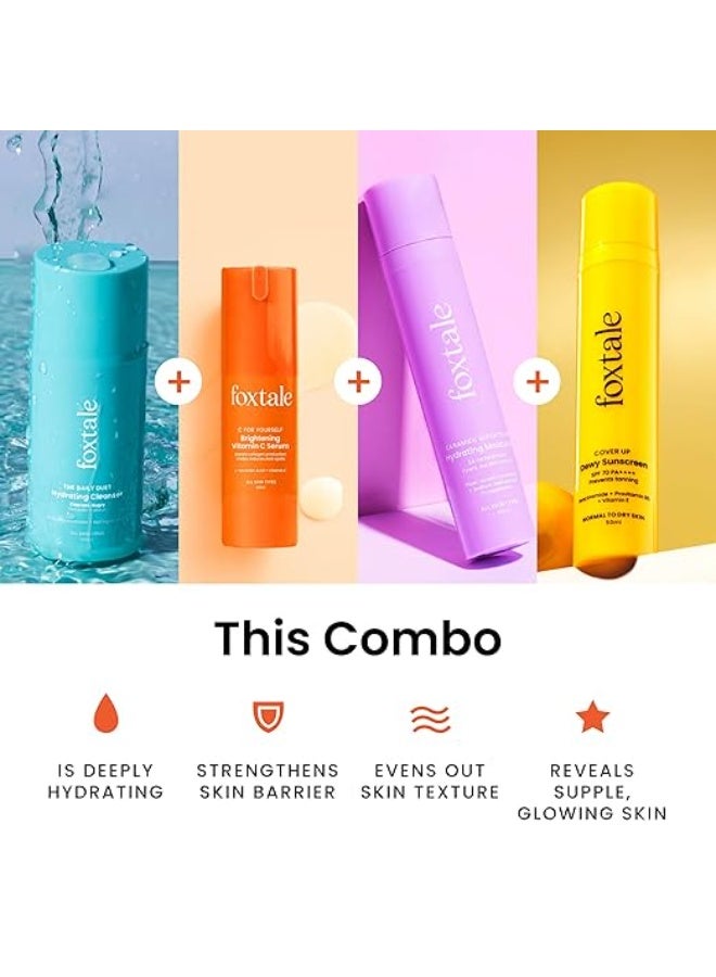 فوكستيل مجموعة فوكستيل للعناية بالبشرة الصباحية للنساء والرجال | غسول للوجه - 100 مل، سيروم فيتامين سي للوجه - 30 مل، مرطب سيراميد - 50 مل، واقي شمسي بعامل حماية 70 - 50 مل | مجموعة هدايا للعناية بالبشرة لبشرة متألقة - Image 3